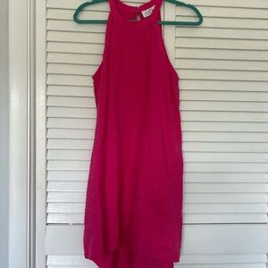 Pink High Low Halter Sheath Linen Dress